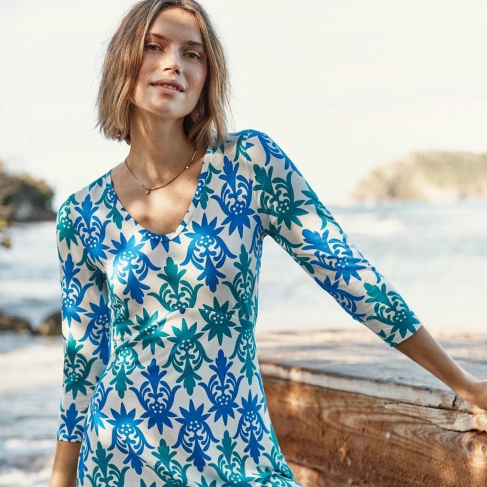 Boden Tropical Stamp Tori Jersey Stretch Printed Mini Dress Size 16/18 Long - Picture 3 of 10